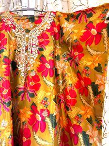Gotta Patti Kaftan Set: Floral Print &amp; Tassels