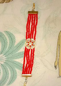 Red Beaded Bracelet with Kundan Charm