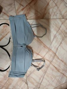 Blue Padded Bra &amp; Black Bikini Set