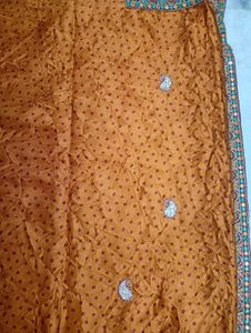 mustard Bandhani Saree with Embellished Border