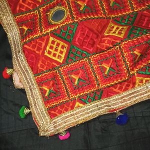 Red Phulkari Embroidery Mirror Dupatta