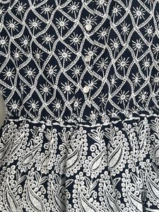 Navy &amp; White Embroidered Dress