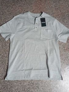 Shein Grey Henley T-Shirt with Pocket