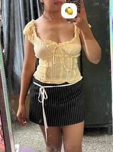 Sheer Ruffle Tie Front Top