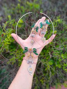Bird & Leaf Motif green stone Necklace Set