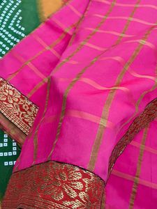 Pink Checkered Saree with Decorative Border