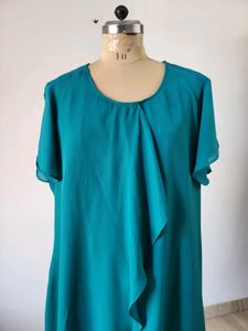 Chic Teal Layered Midi Dress Length 42 Inches
