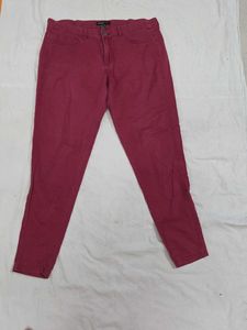 Mango Maroon Skinny Fit Pants