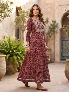 pure cotton long Maroon Printed Anarkali Kurta