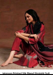Maroon Printed Silk Blend Kurta Set