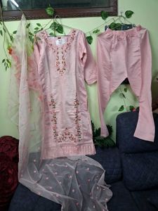 Embroidered Pink Kurta Set with Dupatta