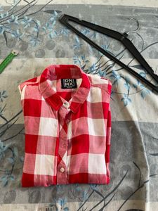 New Red &amp; White Gingham Button-Up Shirt
