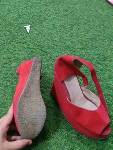 Red Sweed Wedge Heel
