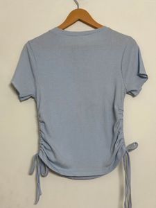 Light Blue Ruched Henley Top