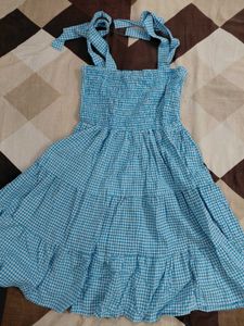 Blue and white checkered printed dress