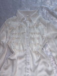 Elegant Ruffled Sheer White Blouse