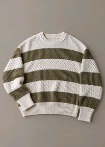 OLIVE GREEN & CREAM TEXTURED STRIPED SWEATER