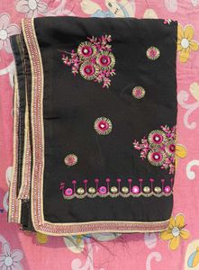 price dropped New Saree With Embroydary Mirror Wor