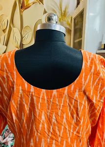 Vibrant Orange Ikat Print Kurta