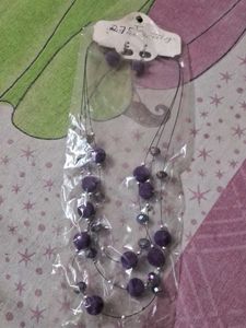 Purple Beaded Necklace & Earrings Set