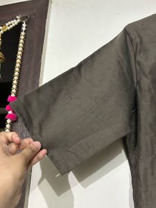 Grey Silk Blend Embroidered Kurti