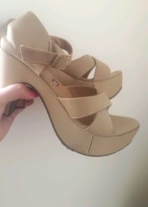 Beige Platform Wedge Sandals