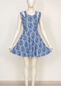 Blue & White Patterned Fit & Flare Dress