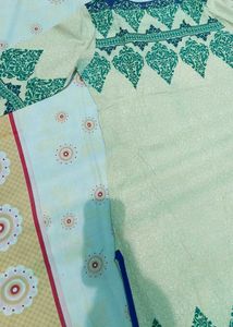 Stylish Cream Kurta with Blue &amp; Green Print