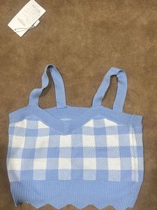 Blue Gingham Knit Cami Top