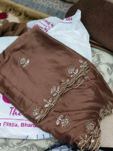 Elegant Brown Embroidered Kurta Set with Sharara