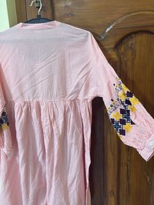 mast &amp; harbour Pink Striped Embroidered Kurta