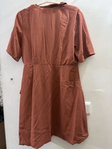 FABALLEY Elegant Rust Colored Wrap Dress