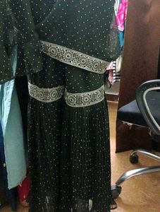 Designer Black Sequined wrap saree