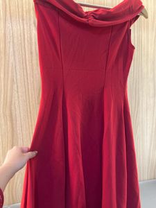 Red Off-Shoulder Bow Detail Dress