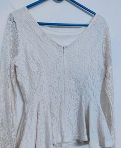 White Peplum Mesh Top