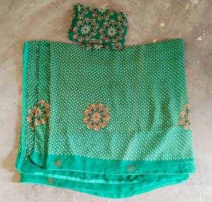 Green Saree With Blouse Piece
