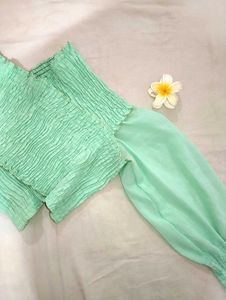 Mint Green Smocked Off-Shoulder Top