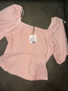 Puff Sleeve Textured Button-Up Top