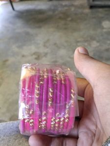 Pink Bangles with Gold Embellishments