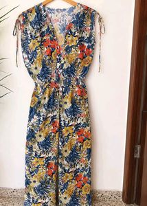 New Floral Printed V-Neck Smocked Waist Wide