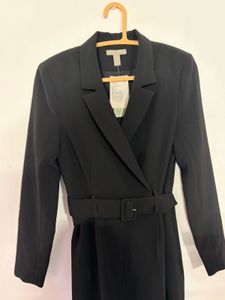 Chic Black Belted Blazer Jumpsuit