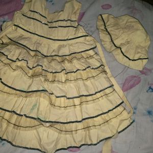 2 Year Kid Frock With Set Cap, Good Condition