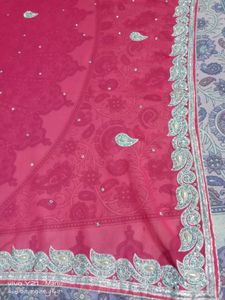 Pink Saree with Sequins and Border