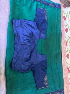 Teal Green Saree With Navy Blue Blouse