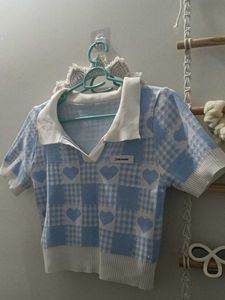 Cute Blue Plaid Heart Top