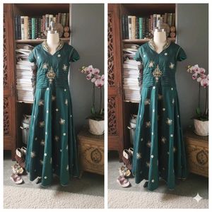 Elegant Emerald Green Embroidered Gown