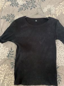 Ribbed Black Crew Neck Top