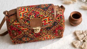 Boho Print Sling Bag with Leather Accents