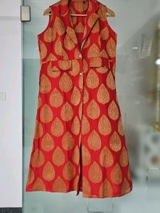 Elegant Red & Gold Brocade Kurta