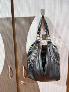 Chic Black Leather studded Hobo Bag